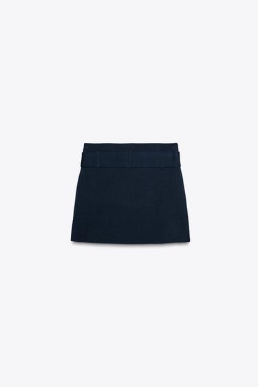 MINI JUPE EN MAILLE AVEC CEINTURE - Bleu marine de Zara - Image 3