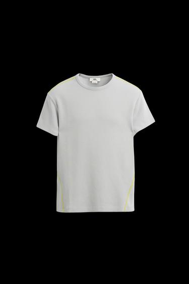 CHECK TEXTURED CROPPED FIT T-SHIRT - Mid-grey by Zara - Image 0