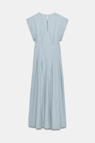 ZW COLLECTION POPLIN PLEATED DRESS - Blue / Grey by Zara