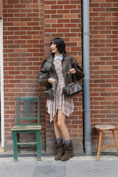 Zara 鉚釘絨面踝靴 - 棕色