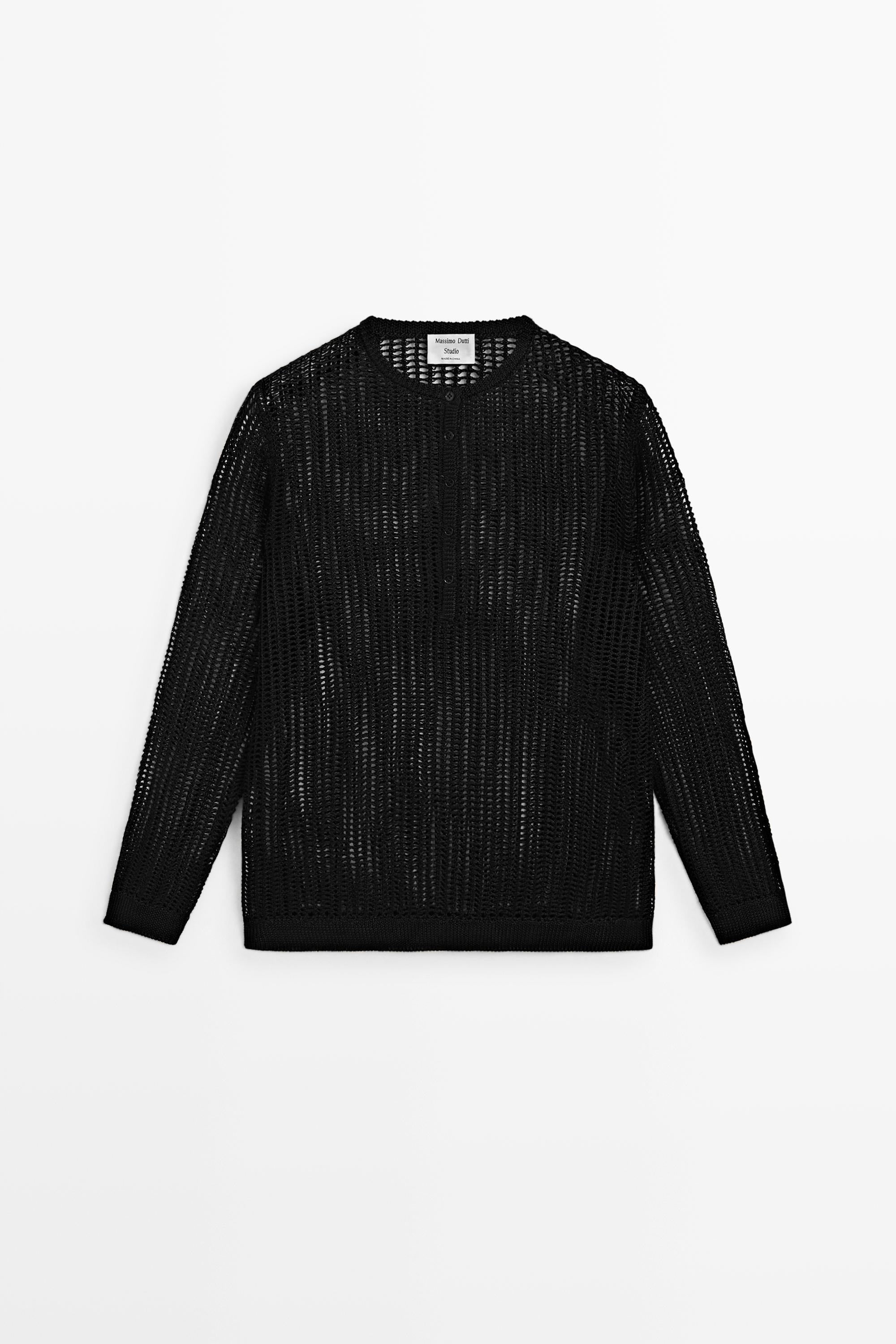 Cutwork knit button-up sweater - STUDIO
