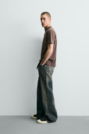 WASHED PRINTED KNIT T-SHIRT - Brown by Zara - Image 3