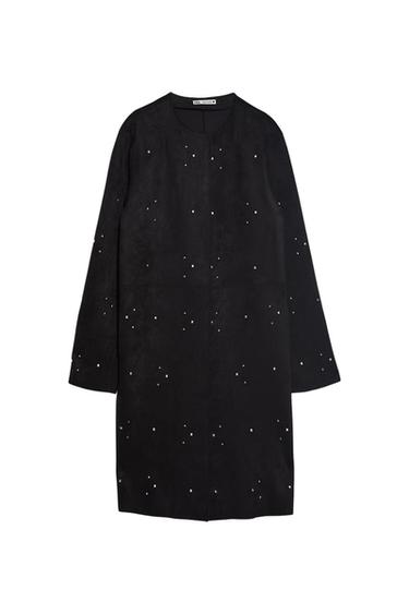 STUDDED FAUX SUEDE COAT