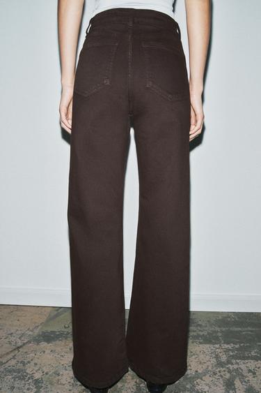 Zara ZW COLLECTION HIGH-WAIST WIDE LEG JEANS - Brown