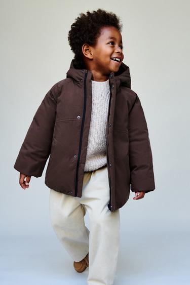 معطف منجد بغطاء رأس مقاوم للماء - عنابي داكن الخاص بـ Zara