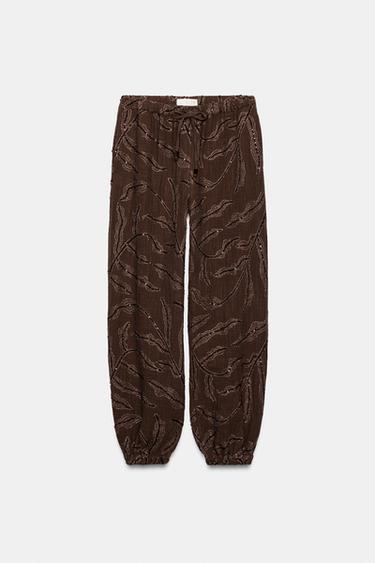 METALLIC THREAD SEQUIN SAROUEL TROUSERS - Brown by Zara - Image 6
