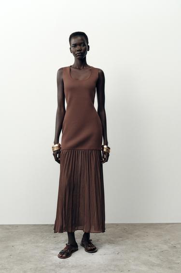 Zara COMBINATION KNIT DRESS - Light brown