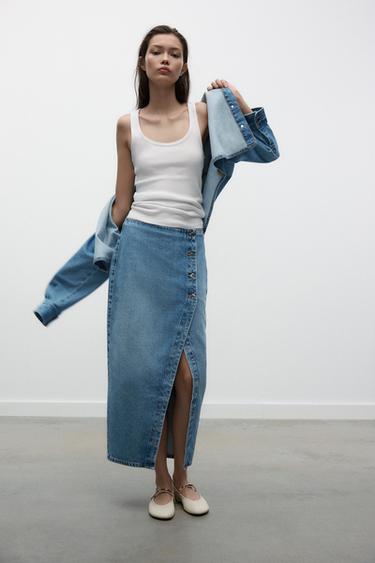 Zara Z1975 DENIM CROSSOVER MIDI SKIRT - Mid-blue - Image 0