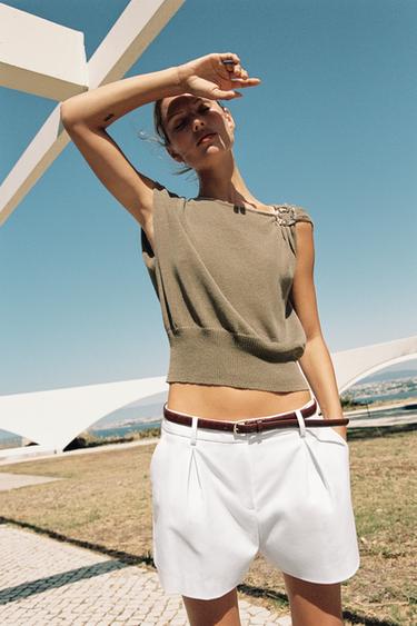 DARTED BERMUDA SHORTS WITH BELT - White by Zara - Image 0