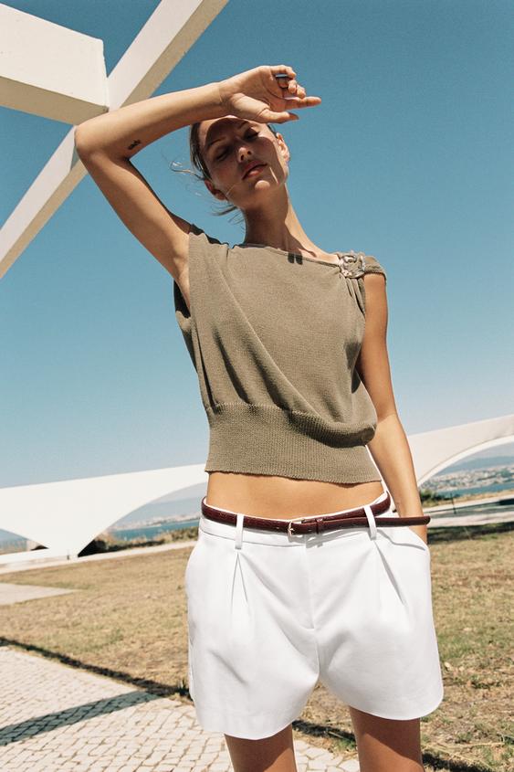 DARTED BERMUDA SHORTS WITH BELT - White by Zara - Image 0