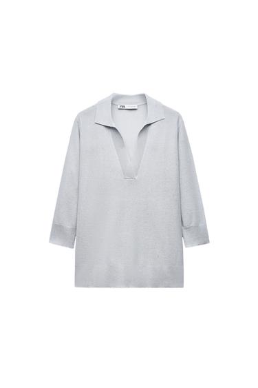 SEQUINNED KNIT POLO TOP