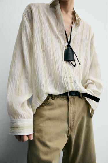 CHEMISE FLUIDE À RAYURES - Écru de Zara - Image 4