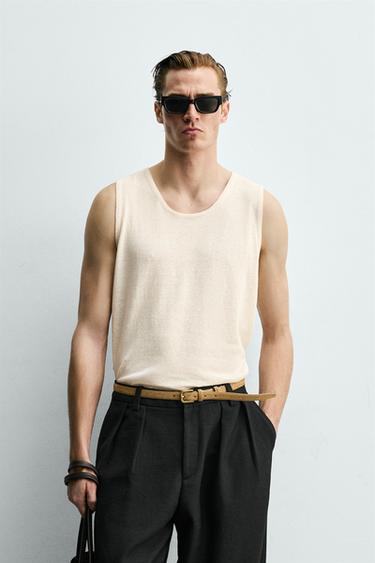 LINEN - COTTON KNIT TANK TOP - Ecru by Zara