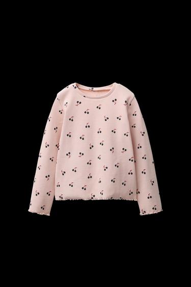 Zara PRINTED RIBBED T-SHIRT - Pink
