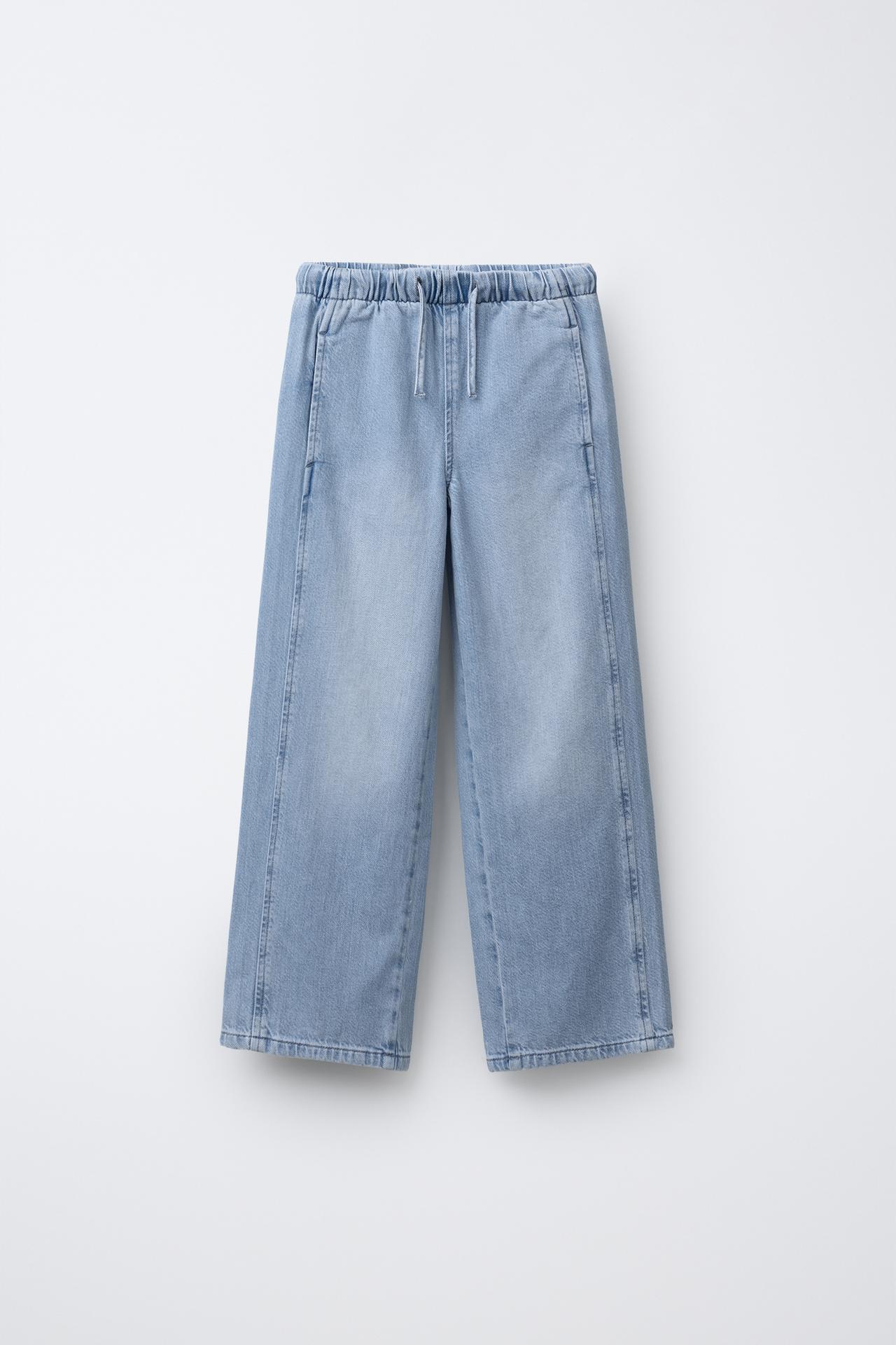 WIDE LEG DRAWSTRING JEANS — Light blue