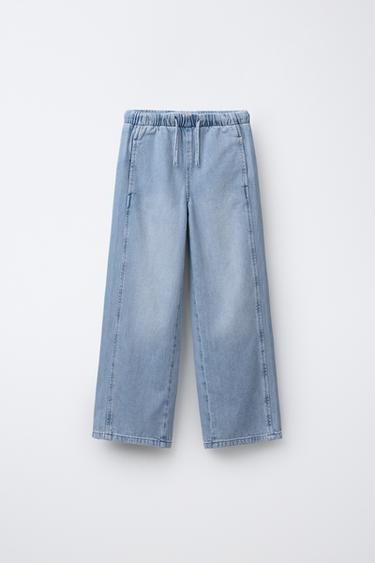 JEAN LARGE À CORDONS - Bleu clair de Zara