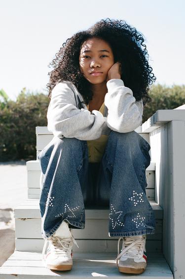 ДЖИНСЫ WIDE LEG СО СТРАЗАМИ «ЗВЕЗДЫ» — СИНИЙ от Zara