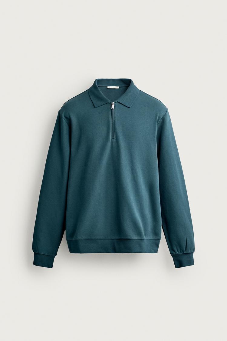 INTERLOCK ZIP-UP POLO SWEATSHIRT