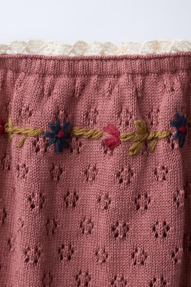 KNIT DRESS WITH EMBROIDERED FLOWERS AND LACE TRIM - Pink by Zara - Image 3