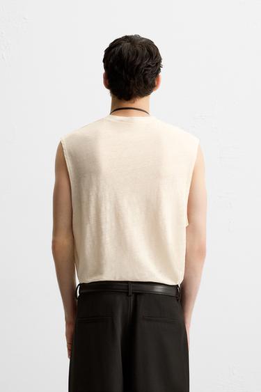 100% LINEN TANK T-SHIRT - Ecru by Zara - Image 2