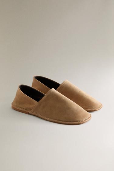 LEATHER FOLD-DOWN SLIPPERS - Light beige by Zara - Image 1