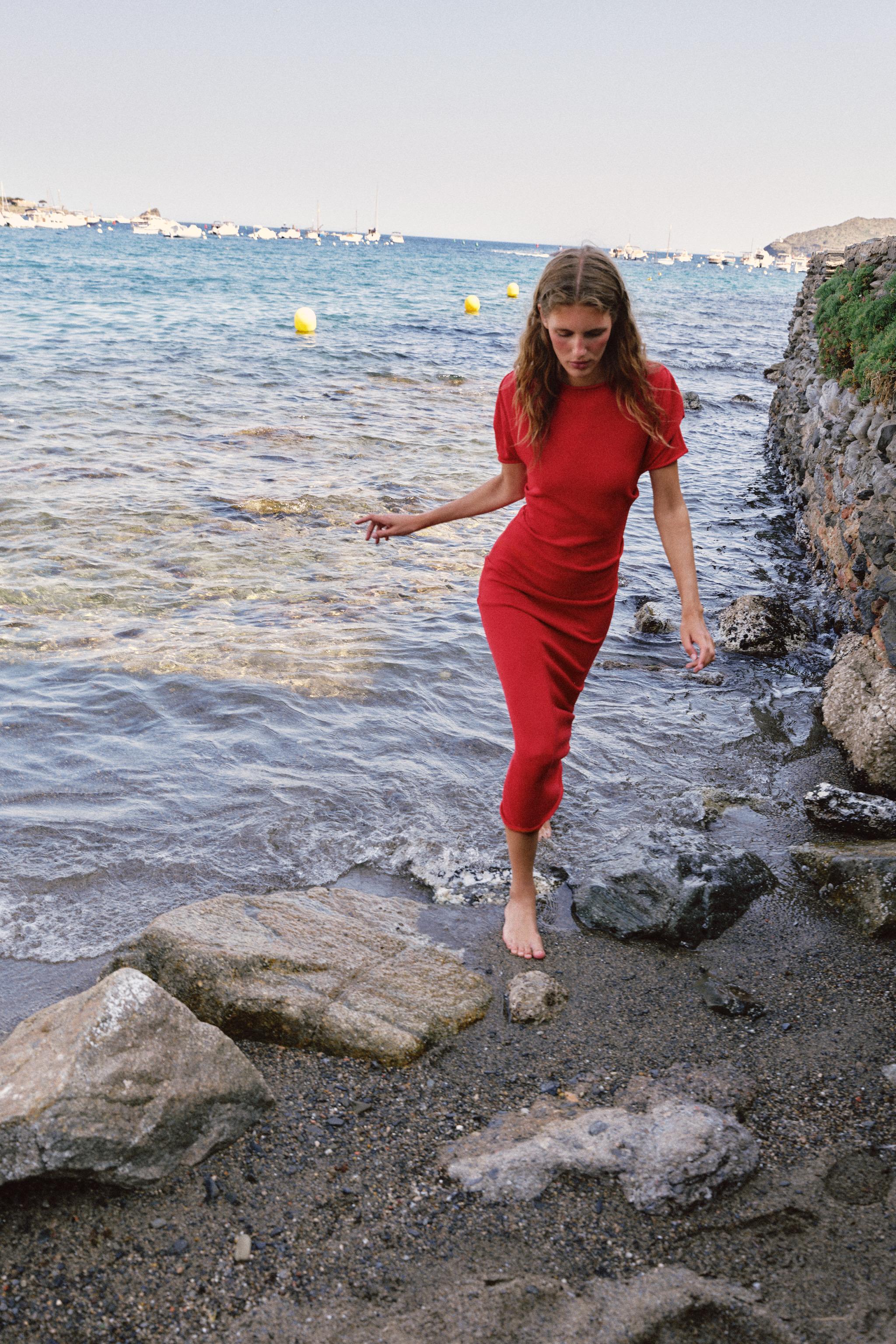 KNIT DRAPED MIDI DRESS