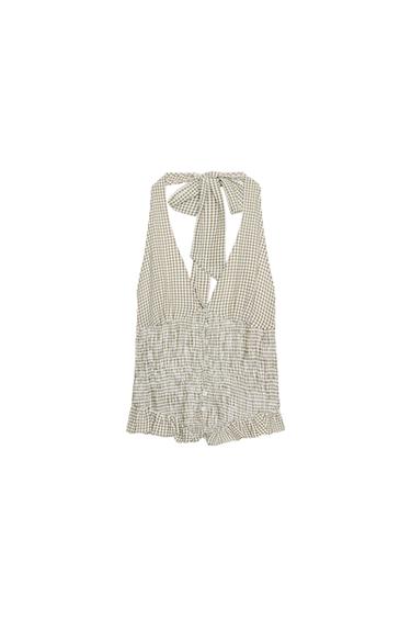 GINGHAM HALTER TOP - ecru/khaki by Zara