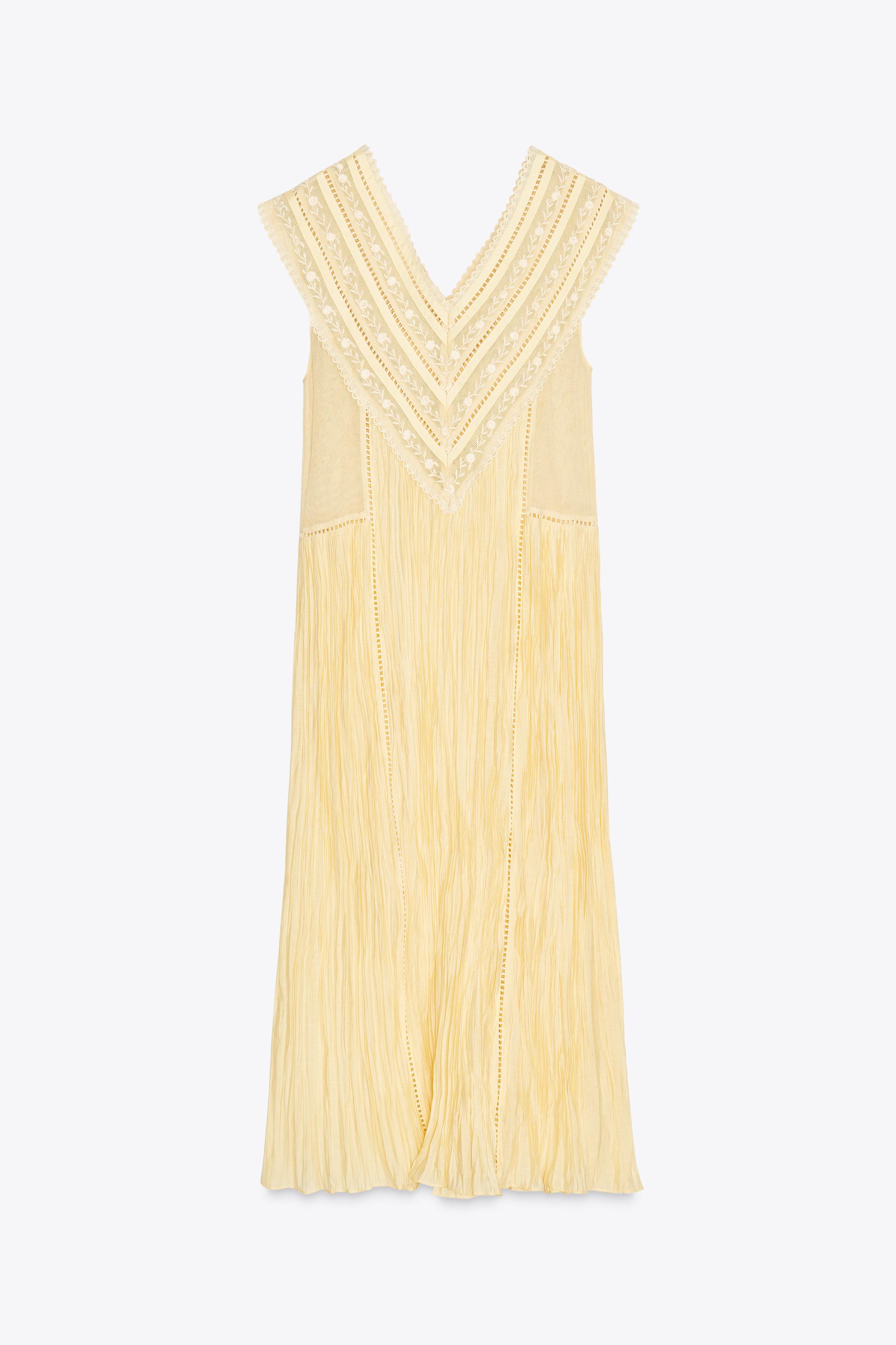 ZW COLLECTION 刺繍入りプリーツワンピース - イエロー | ZARA