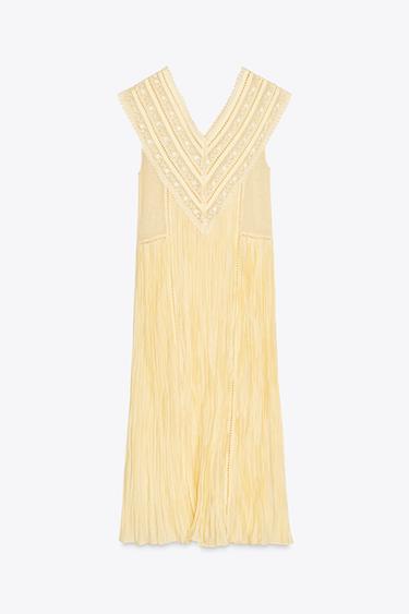 ROBE PLISSÉE BRODÉE ZW COLLECTION - Jaune de Zara - Image 6