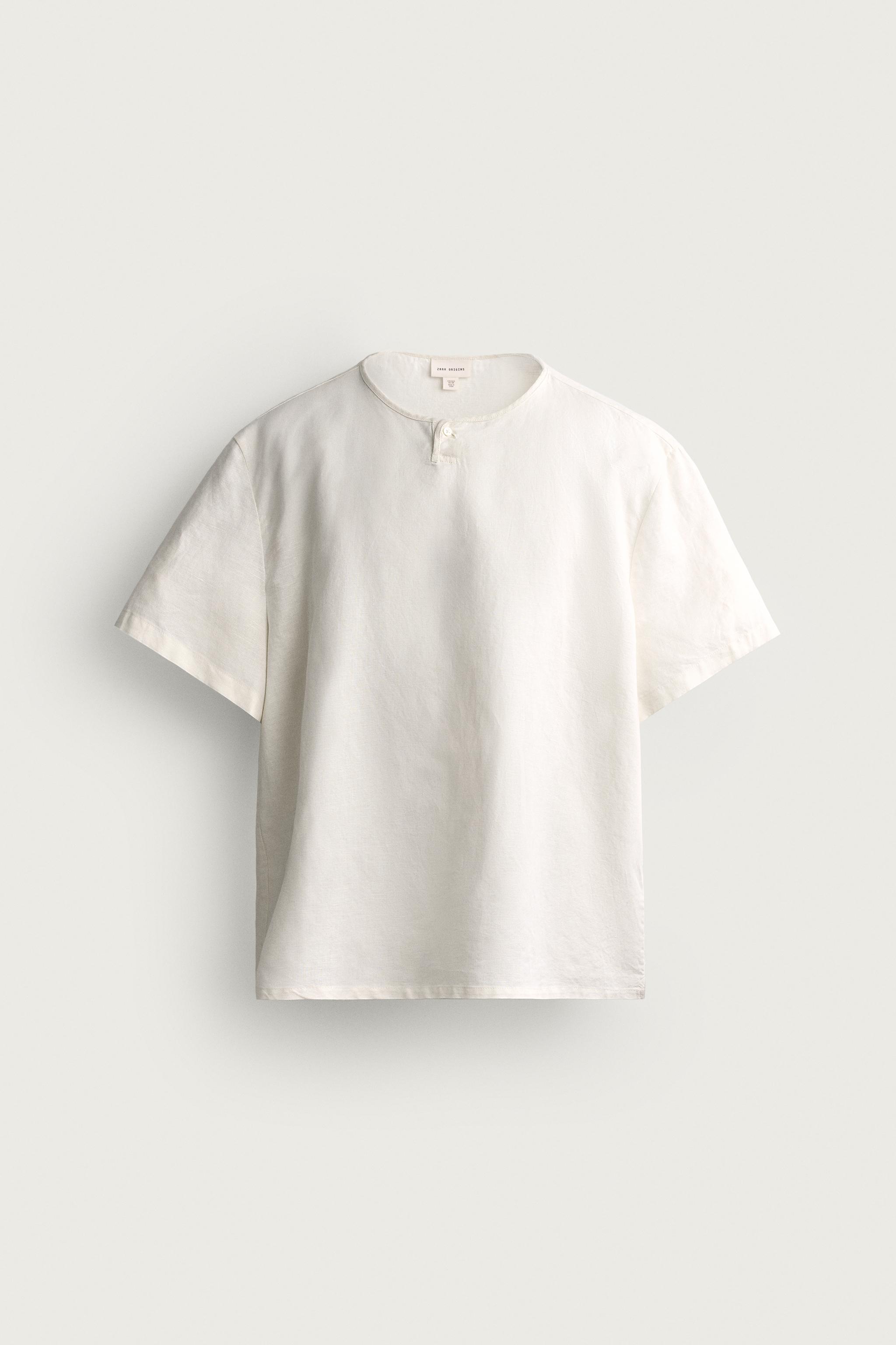 HEMP AND COTTON HENLEY SHIRT — Oyster-white