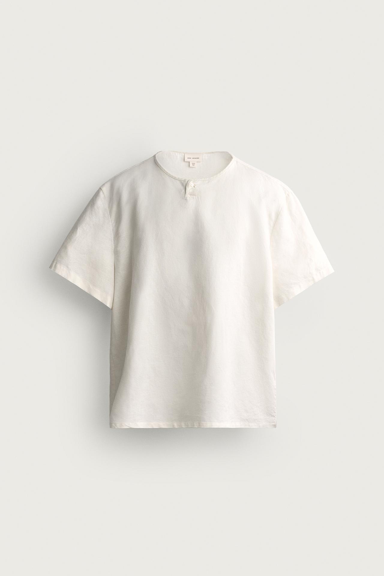 HEMP AND COTTON HENLEY SHIRT — Oyster-white