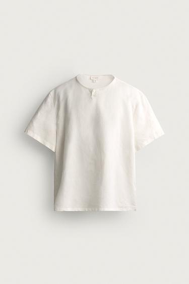CAMISA CUELLO PANADERO CÁÑAMO - ALGODÓN - Blanco roto de Zara