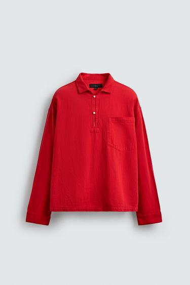 RELAXED FIT TEXTURED POLO SHIRT - Red by Zara