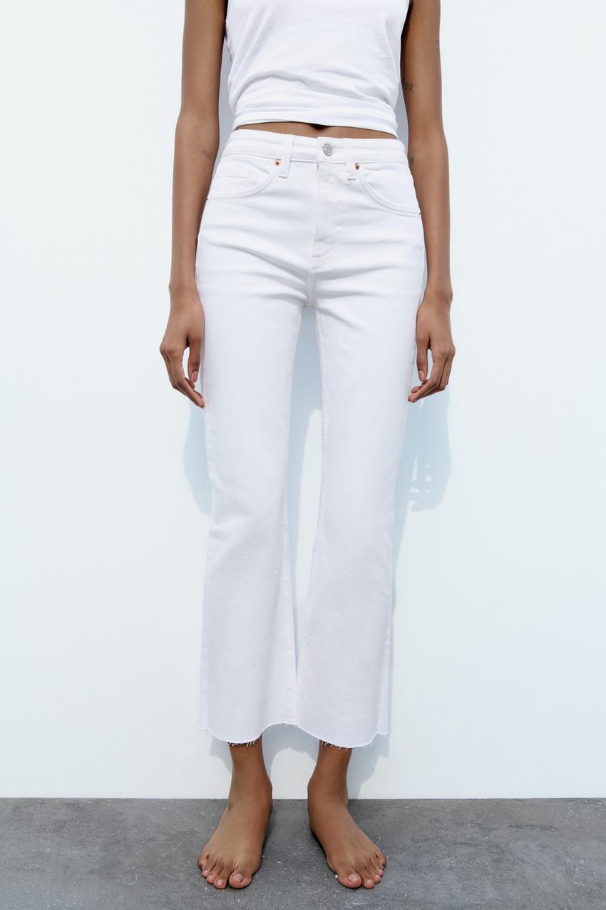 FLARED CROPPED HIGH WAIST TRF JEANS - White | ZARA United States