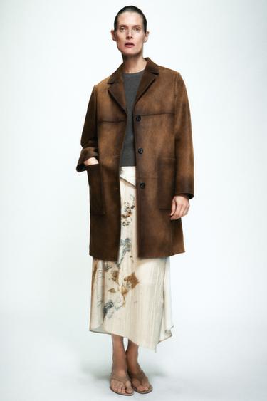 CASACO DE COURO 100% ZW COLLECTION LIMITED EDITION - Marrom-claro da Zara