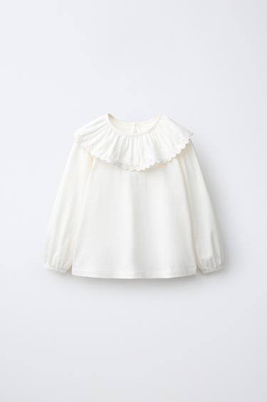 EMBROIDERED PETER PAN COLLAR BLOUSE - Oyster-white by Zara - Image 0