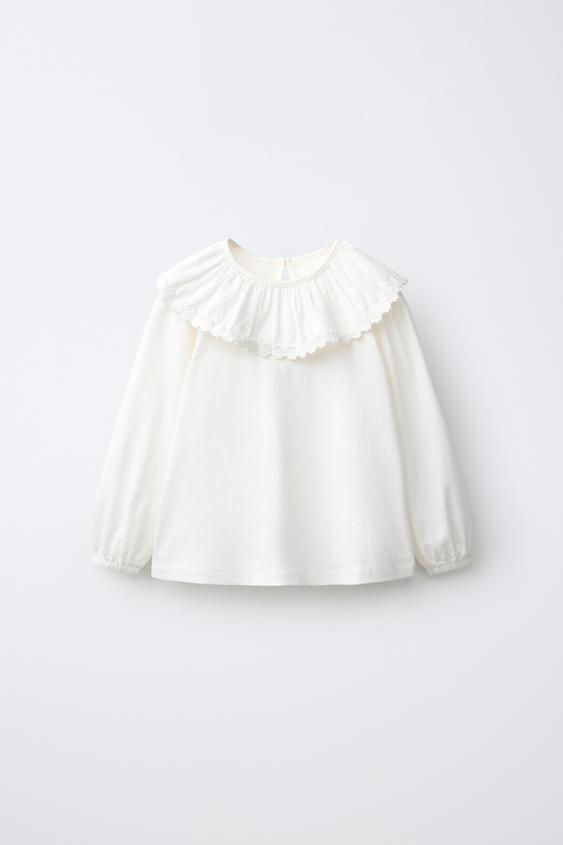 EMBROIDERED PETER PAN COLLAR BLOUSE - Oyster-white by Zara - Image 0