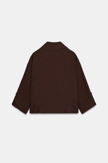 VESTE COURTE MANCHES RETROUSSÉES - Marron de Zara - Image 6