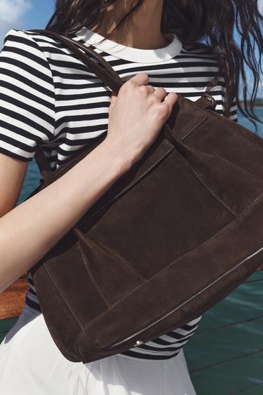 SPLIT SUEDE LEATHER CITY BAG - Brown by Zara
