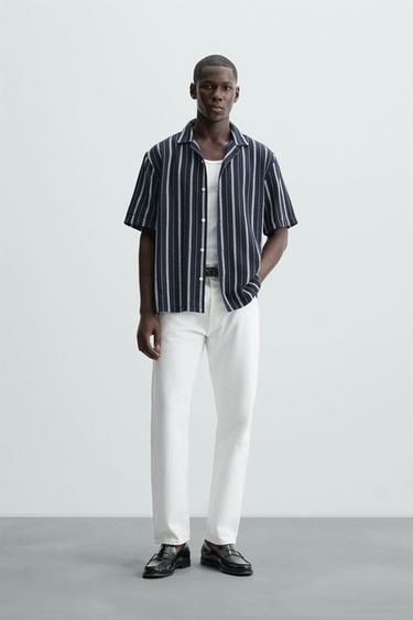 STRIPED TEXTURED SHIRT - Navy blue by Zara - Image 0