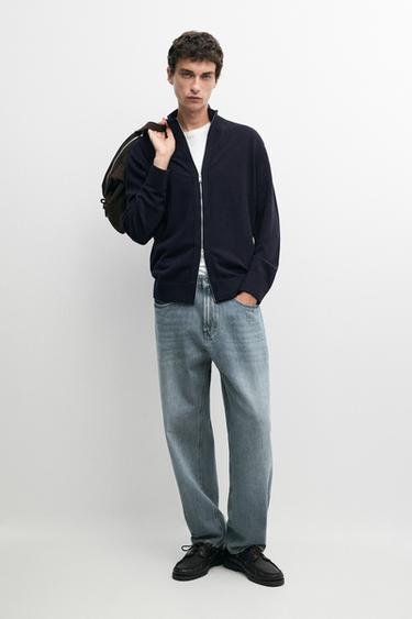 Zara Wool blend cardigan with zip detail - Navy blue - Image 0