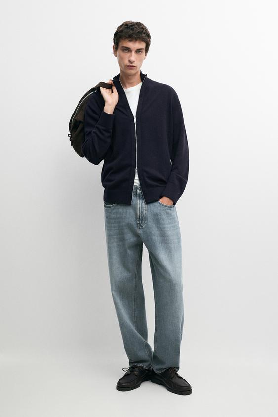 Zara Wool blend cardigan with zip detail - Navy blue - Image 0