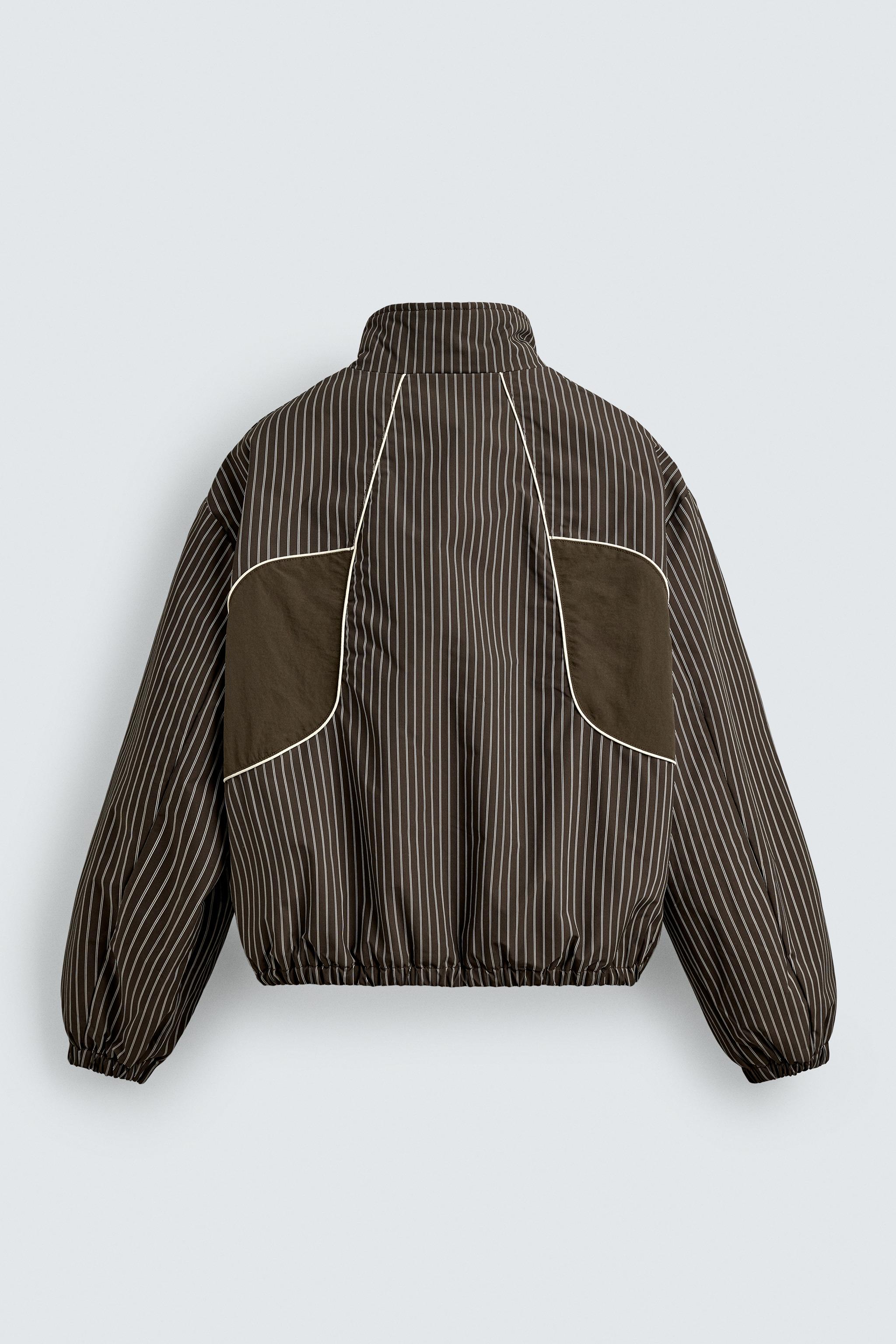 STRIPED BOXY FIT JACKET - Brown | ZARA South Africa