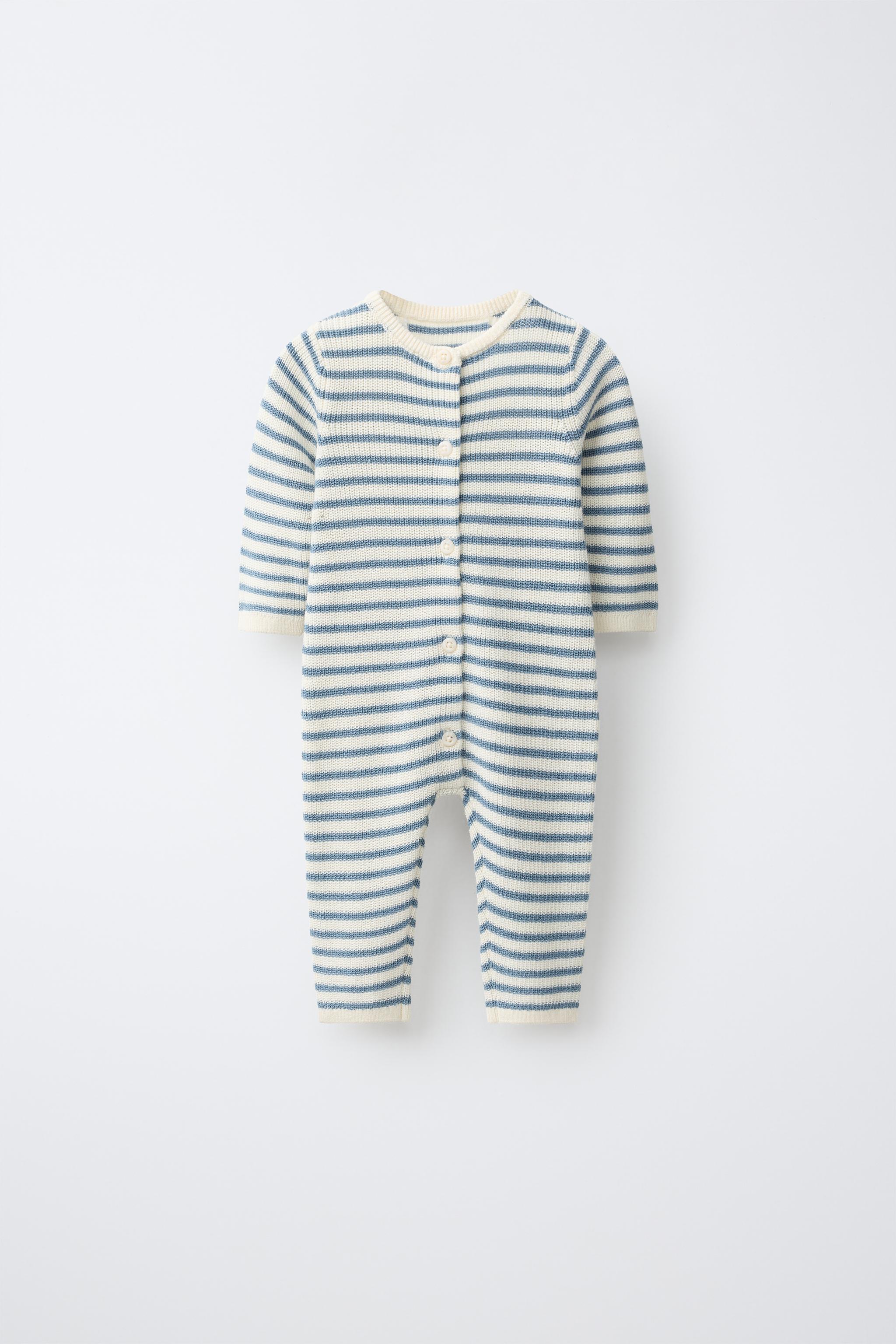 STRIPED KNIT JUMPSUIT — Ecru / Blue