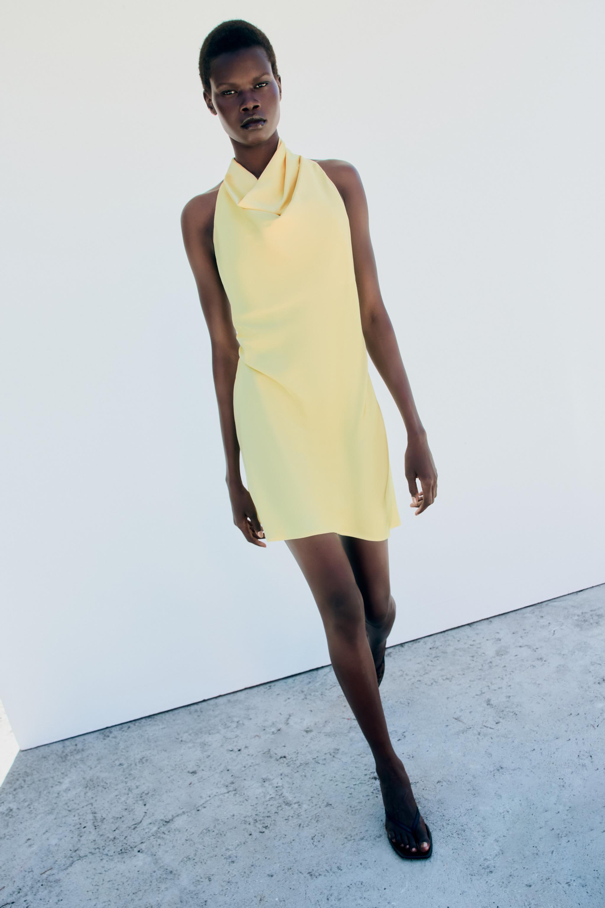 SATIN MINI DRESS — Light yellow
