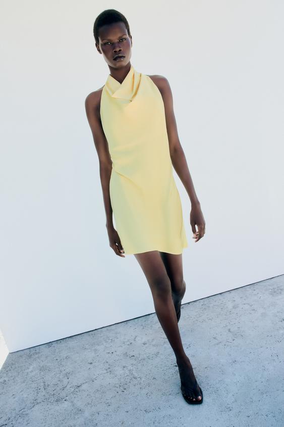 Zara SATIN MINI DRESS - Light yellow - Image 0