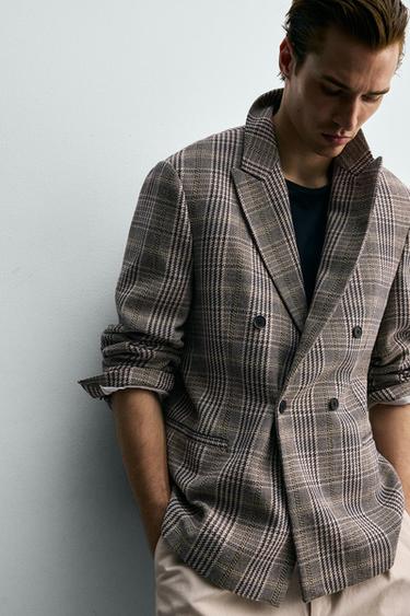 DOUBLE-BREASTED CHECK BLAZER - camel by Zara - Image 5