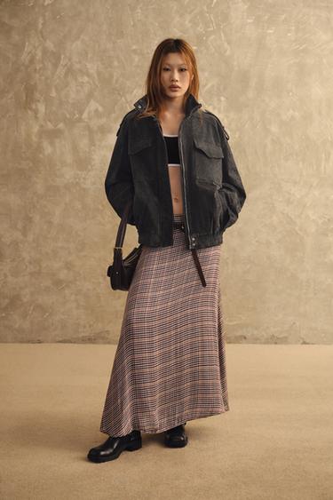 CHECK SKIRT WITH BELT - Brown / Ecru by Zara