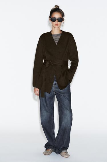 BELTED KNIT CARDIGAN - Brown by Zara