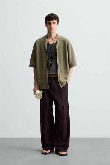 CAMISA PUNTO ESTRUCTURA - Khaki de Zara - Imagen 0